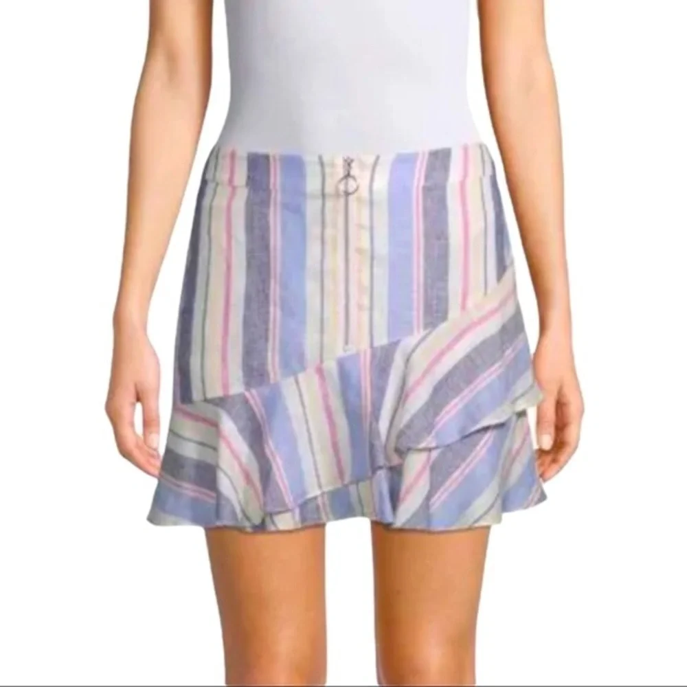 New! Parker Linen Bohemian Striped Ruffle Tier Beach Mini Skirt
